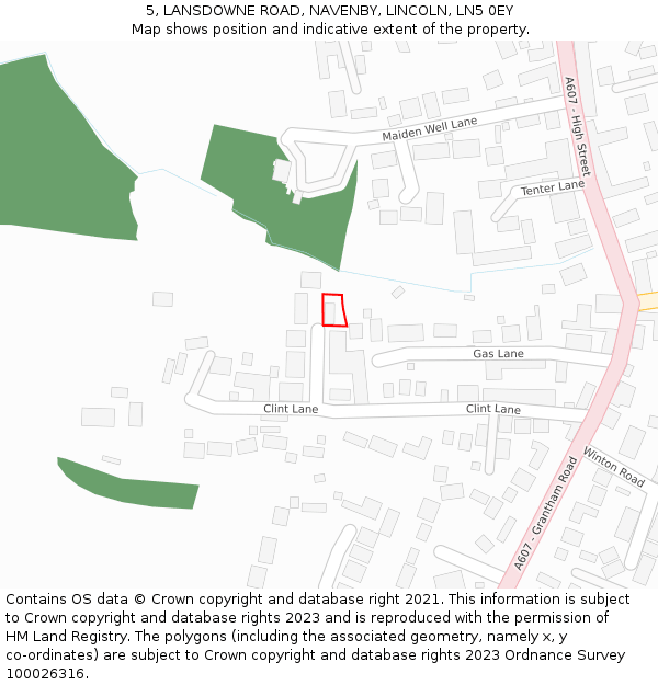 5, LANSDOWNE ROAD, NAVENBY, LINCOLN, LN5 0EY: Location map and indicative extent of plot