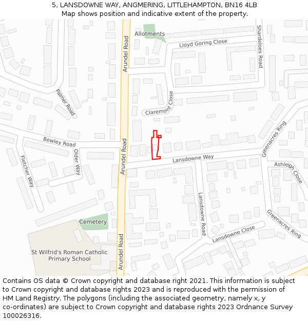 5, LANSDOWNE WAY, ANGMERING, LITTLEHAMPTON, BN16 4LB: Location map and indicative extent of plot