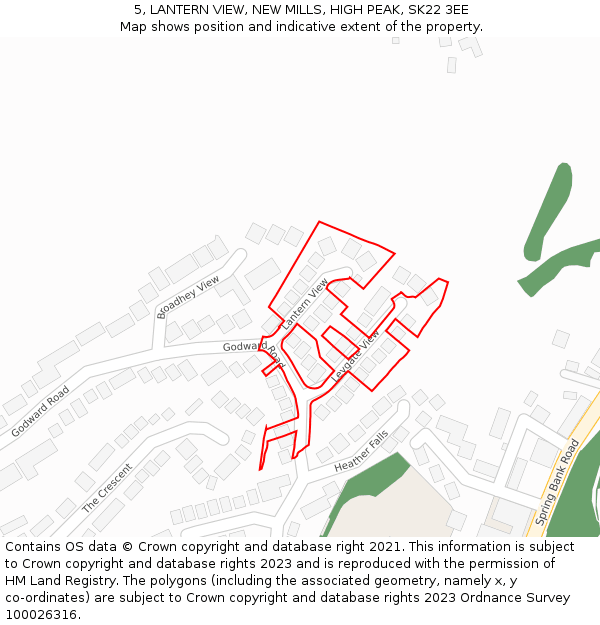 5, LANTERN VIEW, NEW MILLS, HIGH PEAK, SK22 3EE: Location map and indicative extent of plot