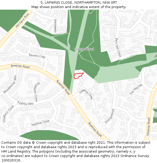 5, LAPWING CLOSE, NORTHAMPTON, NN4 0RT: Location map and indicative extent of plot
