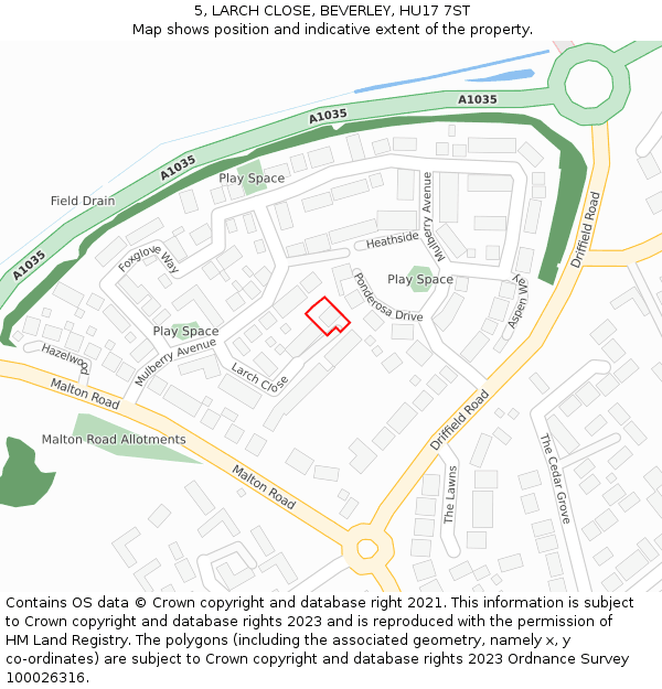 5, LARCH CLOSE, BEVERLEY, HU17 7ST: Location map and indicative extent of plot