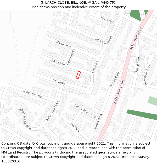 5, LARCH CLOSE, BILLINGE, WIGAN, WN5 7PX: Location map and indicative extent of plot