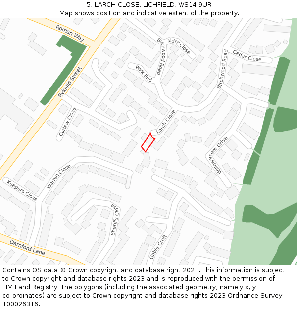 5, LARCH CLOSE, LICHFIELD, WS14 9UR: Location map and indicative extent of plot