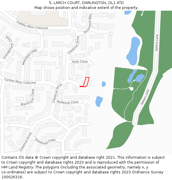 5, LARCH COURT, DARLINGTON, DL1 4TD: Location map and indicative extent of plot