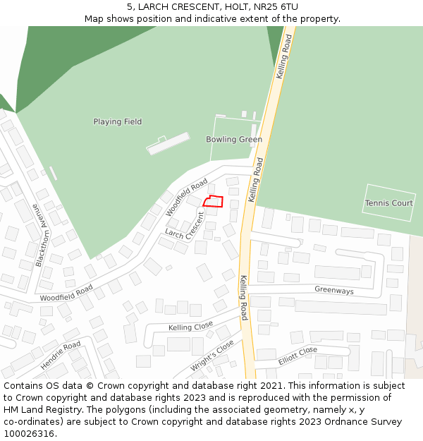 5, LARCH CRESCENT, HOLT, NR25 6TU: Location map and indicative extent of plot