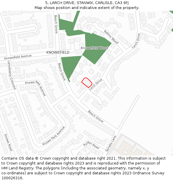 5, LARCH DRIVE, STANWIX, CARLISLE, CA3 9FJ: Location map and indicative extent of plot