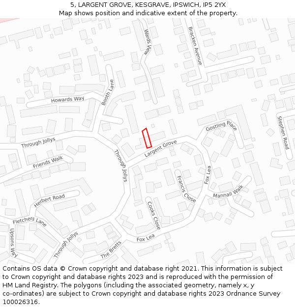 5, LARGENT GROVE, KESGRAVE, IPSWICH, IP5 2YX: Location map and indicative extent of plot