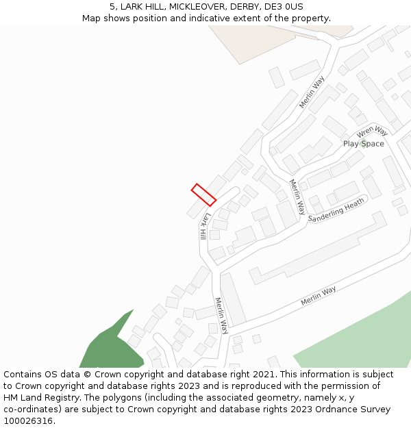5, LARK HILL, MICKLEOVER, DERBY, DE3 0US: Location map and indicative extent of plot