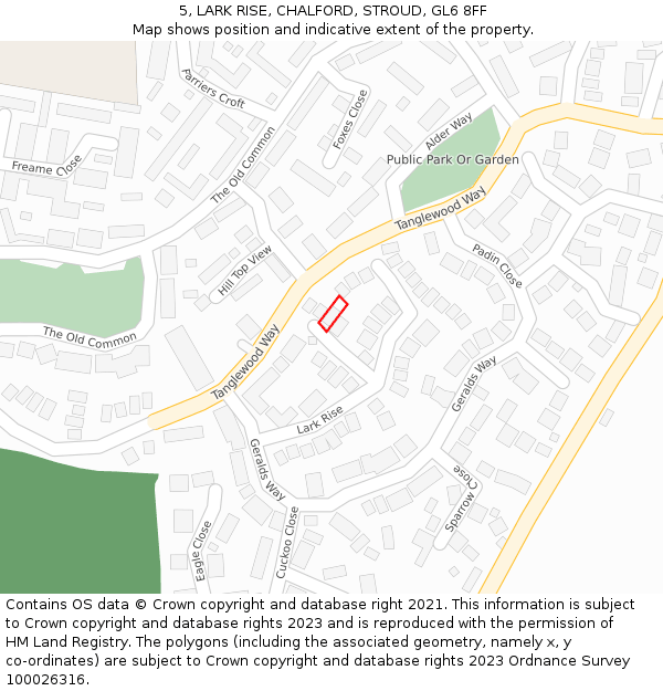 5, LARK RISE, CHALFORD, STROUD, GL6 8FF: Location map and indicative extent of plot