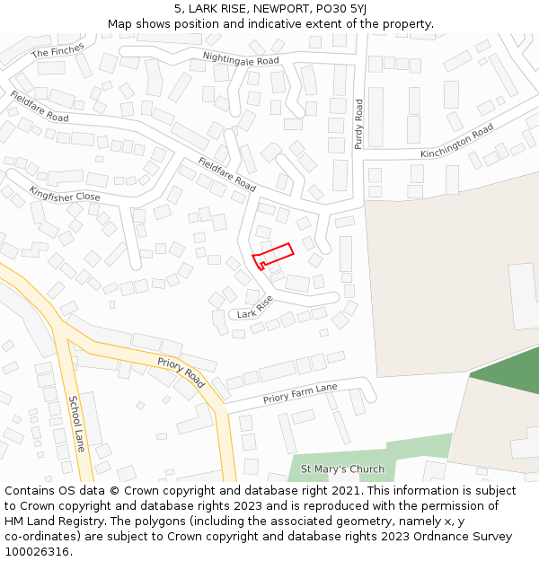 5, LARK RISE, NEWPORT, PO30 5YJ: Location map and indicative extent of plot