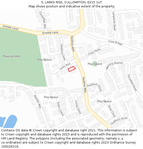 5, LARKS RISE, CULLOMPTON, EX15 1UT: Location map and indicative extent of plot
