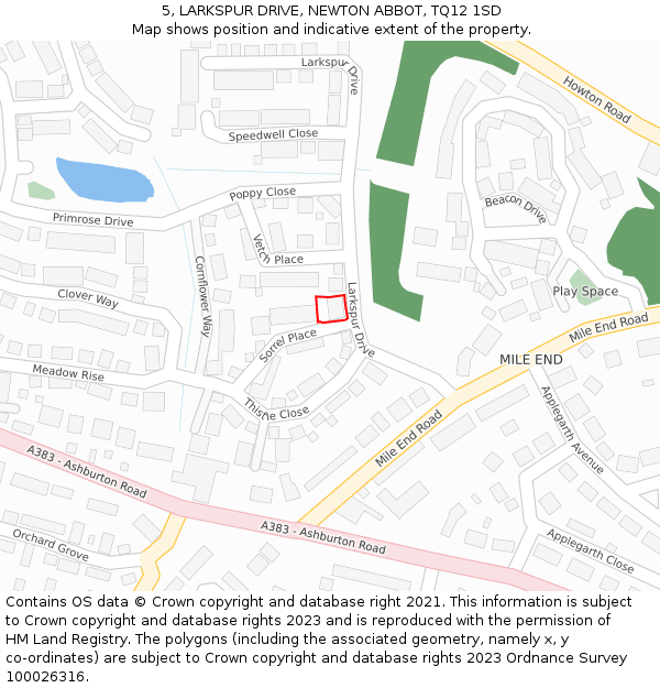 5, LARKSPUR DRIVE, NEWTON ABBOT, TQ12 1SD: Location map and indicative extent of plot