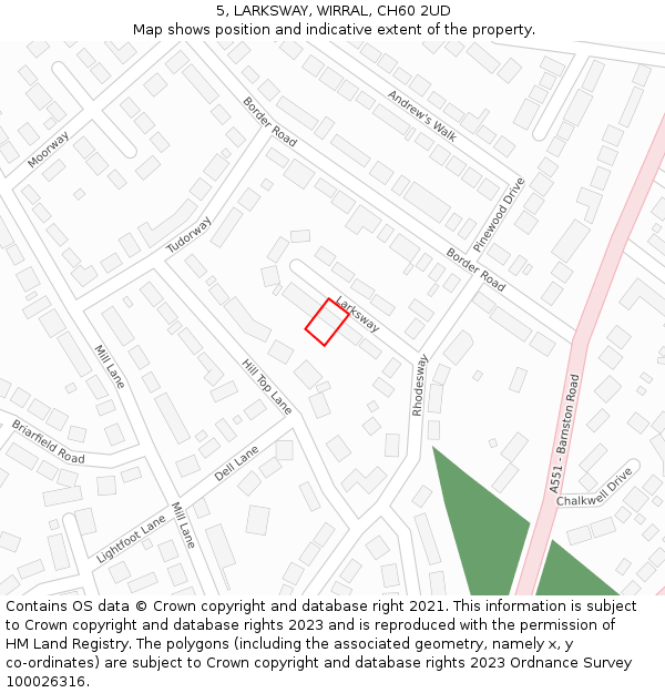 5, LARKSWAY, WIRRAL, CH60 2UD: Location map and indicative extent of plot