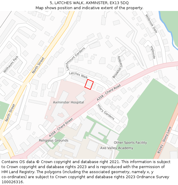 5, LATCHES WALK, AXMINSTER, EX13 5DQ: Location map and indicative extent of plot
