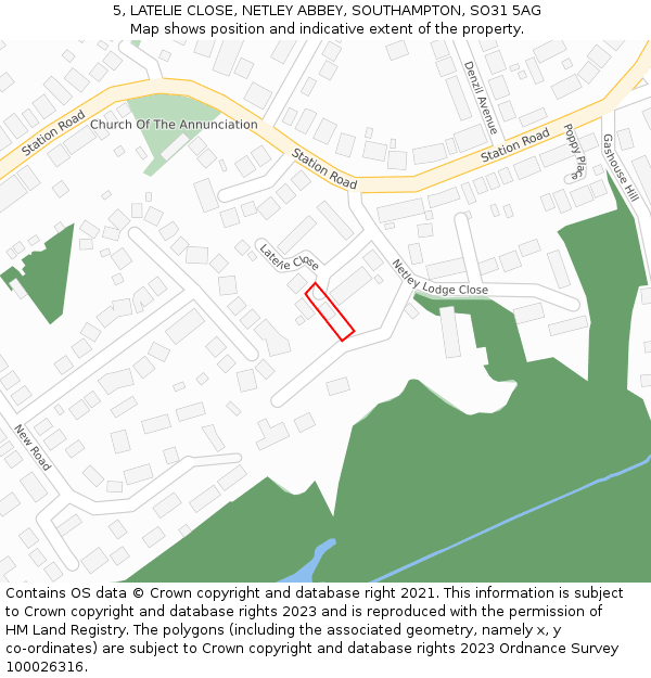 5, LATELIE CLOSE, NETLEY ABBEY, SOUTHAMPTON, SO31 5AG: Location map and indicative extent of plot