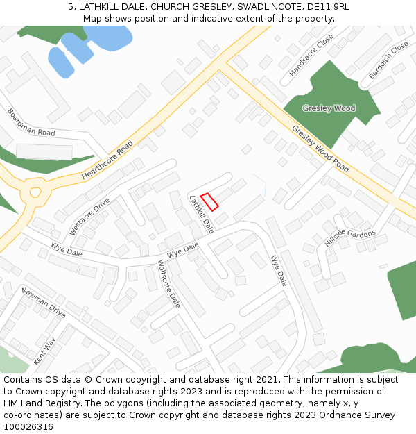 5, LATHKILL DALE, CHURCH GRESLEY, SWADLINCOTE, DE11 9RL: Location map and indicative extent of plot