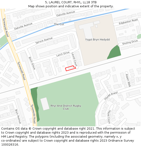 5, LAUREL COURT, RHYL, LL18 3TB: Location map and indicative extent of plot