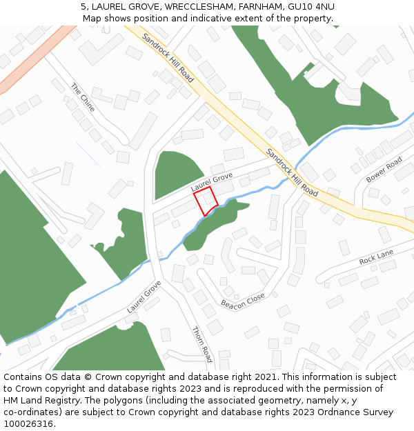 5, LAUREL GROVE, WRECCLESHAM, FARNHAM, GU10 4NU: Location map and indicative extent of plot