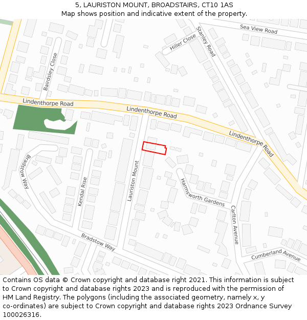 5, LAURISTON MOUNT, BROADSTAIRS, CT10 1AS: Location map and indicative extent of plot