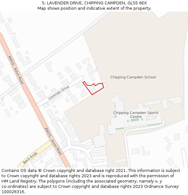 5, LAVENDER DRIVE, CHIPPING CAMPDEN, GL55 6EX: Location map and indicative extent of plot