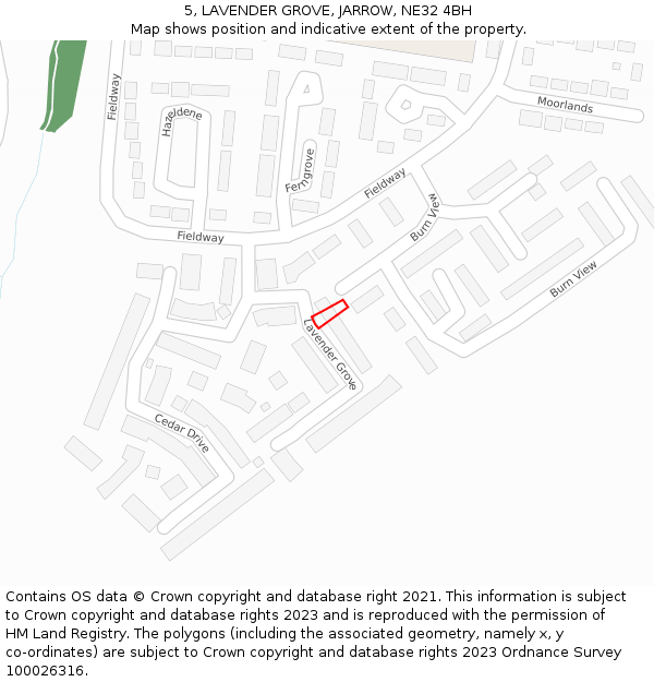 5, LAVENDER GROVE, JARROW, NE32 4BH: Location map and indicative extent of plot