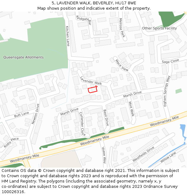 5, LAVENDER WALK, BEVERLEY, HU17 8WE: Location map and indicative extent of plot