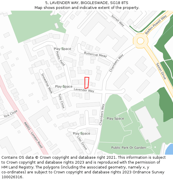 5, LAVENDER WAY, BIGGLESWADE, SG18 8TS: Location map and indicative extent of plot