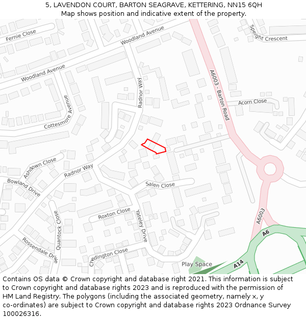 5, LAVENDON COURT, BARTON SEAGRAVE, KETTERING, NN15 6QH: Location map and indicative extent of plot
