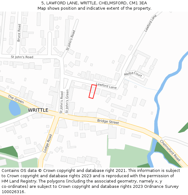 5, LAWFORD LANE, WRITTLE, CHELMSFORD, CM1 3EA: Location map and indicative extent of plot