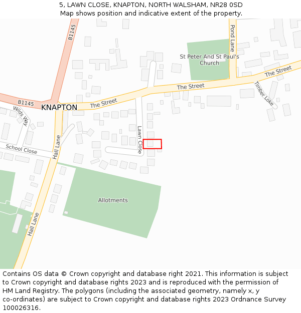 5, LAWN CLOSE, KNAPTON, NORTH WALSHAM, NR28 0SD: Location map and indicative extent of plot