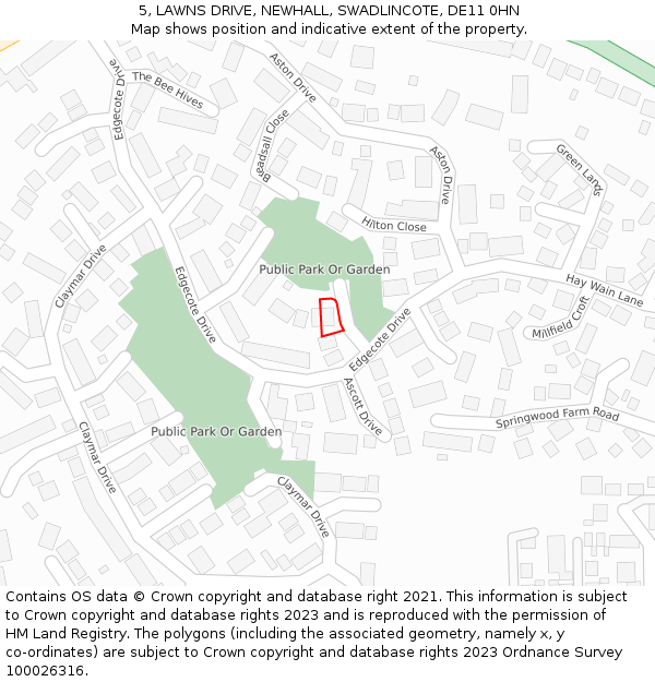 5, LAWNS DRIVE, NEWHALL, SWADLINCOTE, DE11 0HN: Location map and indicative extent of plot