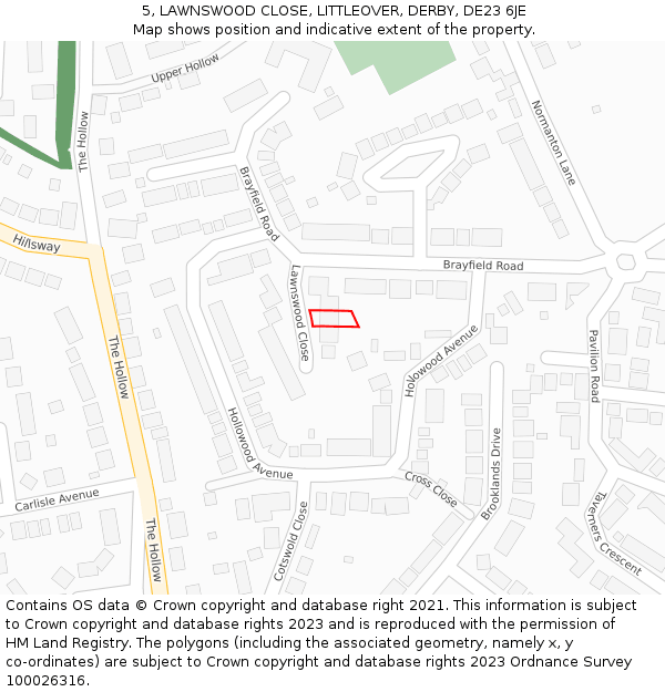 5, LAWNSWOOD CLOSE, LITTLEOVER, DERBY, DE23 6JE: Location map and indicative extent of plot