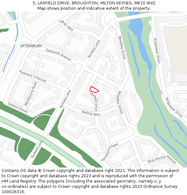 5, LAXFIELD DRIVE, BROUGHTON, MILTON KEYNES, MK10 9NQ: Location map and indicative extent of plot