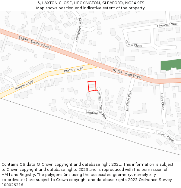 5, LAXTON CLOSE, HECKINGTON, SLEAFORD, NG34 9TS: Location map and indicative extent of plot