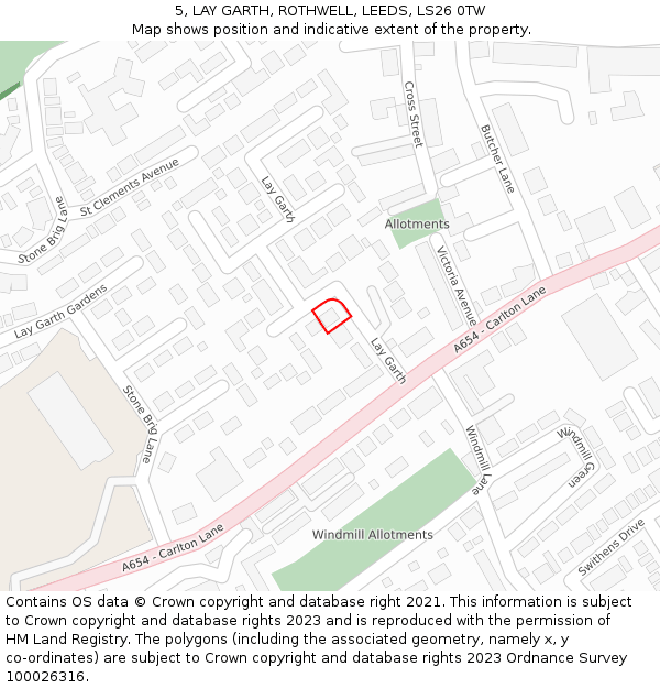 5, LAY GARTH, ROTHWELL, LEEDS, LS26 0TW: Location map and indicative extent of plot