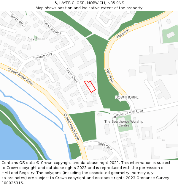 5, LAYER CLOSE, NORWICH, NR5 9NS: Location map and indicative extent of plot