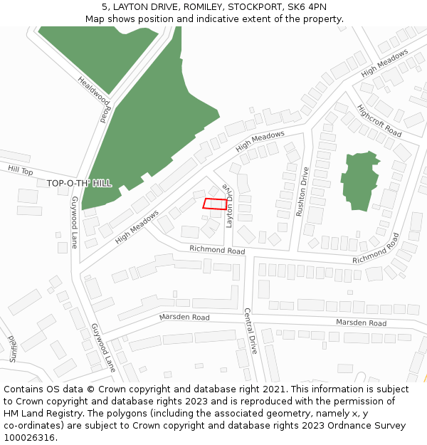 5, LAYTON DRIVE, ROMILEY, STOCKPORT, SK6 4PN: Location map and indicative extent of plot