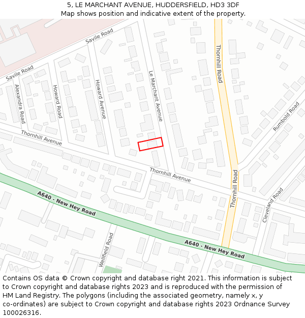 5, LE MARCHANT AVENUE, HUDDERSFIELD, HD3 3DF: Location map and indicative extent of plot