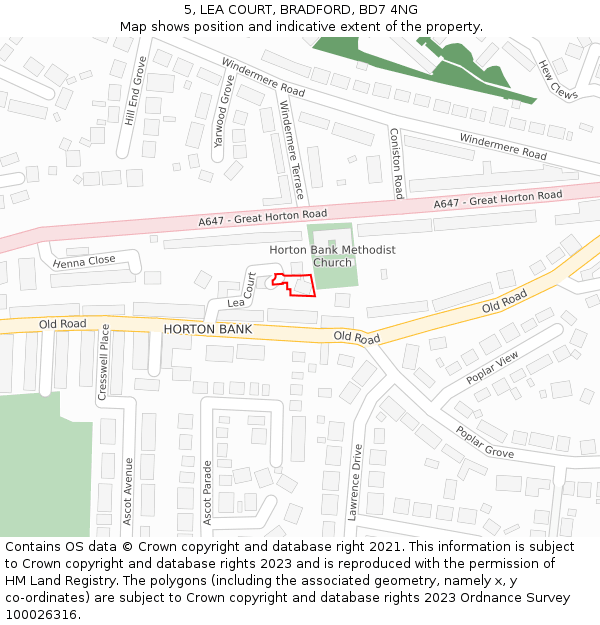 5, LEA COURT, BRADFORD, BD7 4NG: Location map and indicative extent of plot