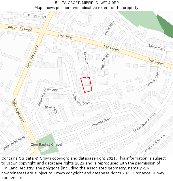 5, LEA CROFT, MIRFIELD, WF14 0BP: Location map and indicative extent of plot