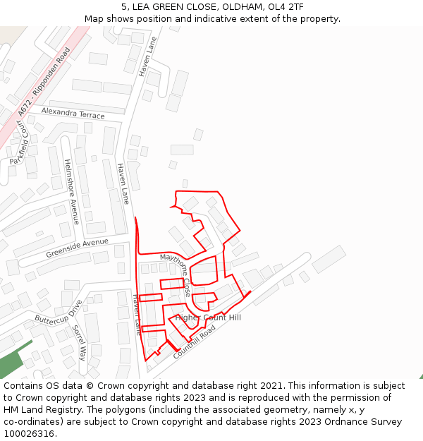 5, LEA GREEN CLOSE, OLDHAM, OL4 2TF: Location map and indicative extent of plot