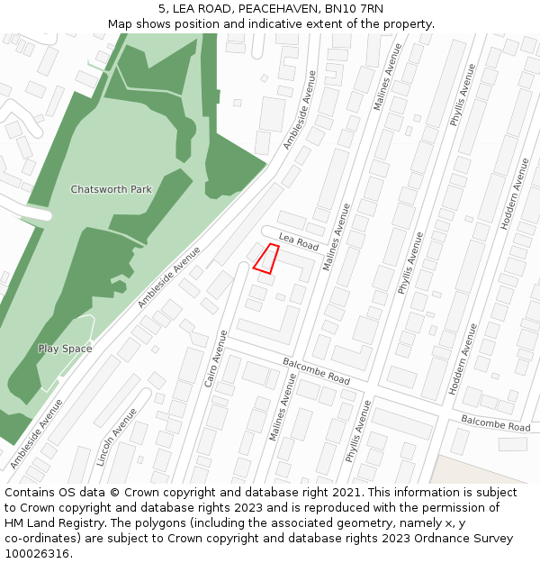 5, LEA ROAD, PEACEHAVEN, BN10 7RN: Location map and indicative extent of plot