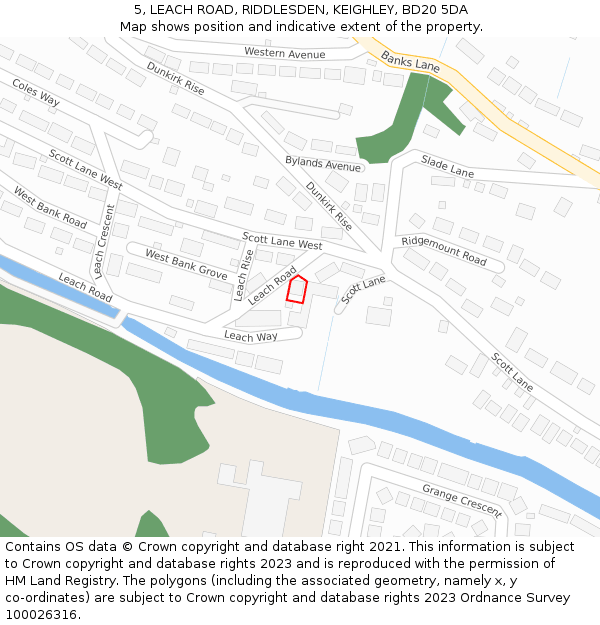 5, LEACH ROAD, RIDDLESDEN, KEIGHLEY, BD20 5DA: Location map and indicative extent of plot