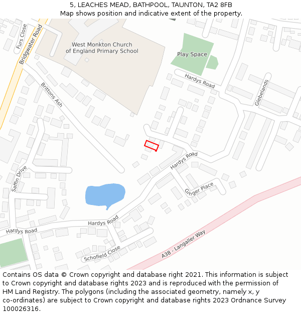 5, LEACHES MEAD, BATHPOOL, TAUNTON, TA2 8FB: Location map and indicative extent of plot