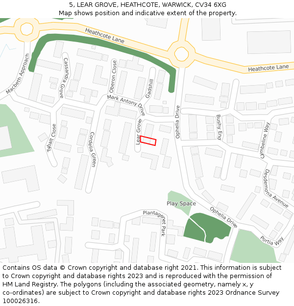 5, LEAR GROVE, HEATHCOTE, WARWICK, CV34 6XG: Location map and indicative extent of plot