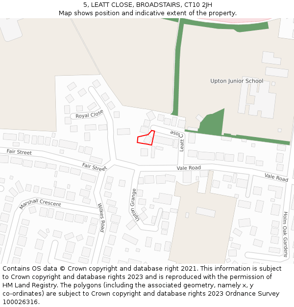 5, LEATT CLOSE, BROADSTAIRS, CT10 2JH: Location map and indicative extent of plot