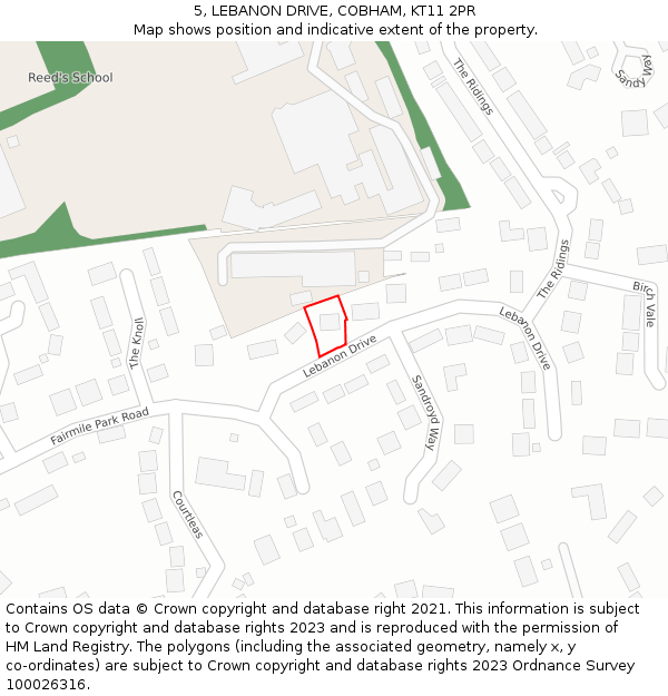 5, LEBANON DRIVE, COBHAM, KT11 2PR: Location map and indicative extent of plot