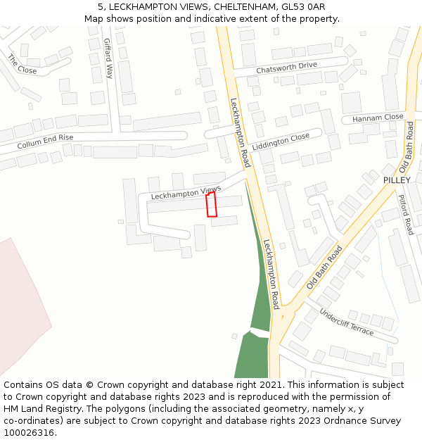 5, LECKHAMPTON VIEWS, CHELTENHAM, GL53 0AR: Location map and indicative extent of plot