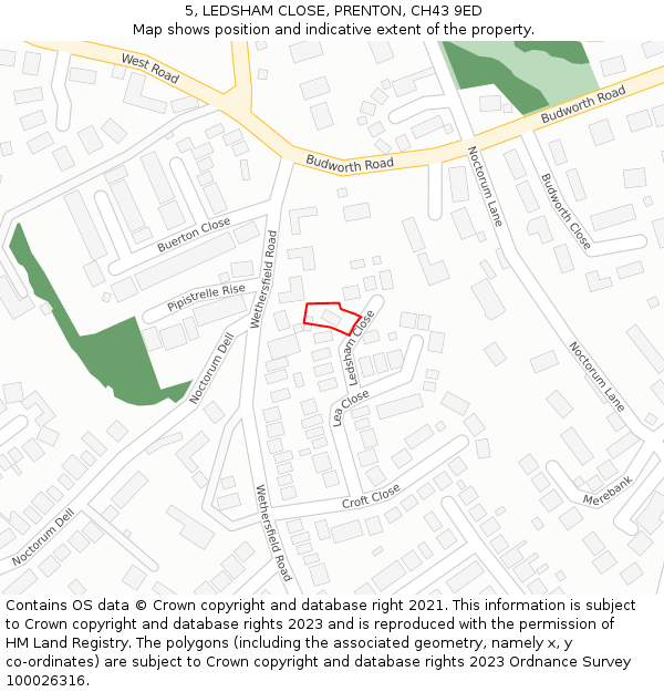 5, LEDSHAM CLOSE, PRENTON, CH43 9ED: Location map and indicative extent of plot