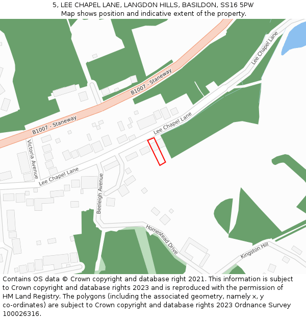 5, LEE CHAPEL LANE, LANGDON HILLS, BASILDON, SS16 5PW: Location map and indicative extent of plot